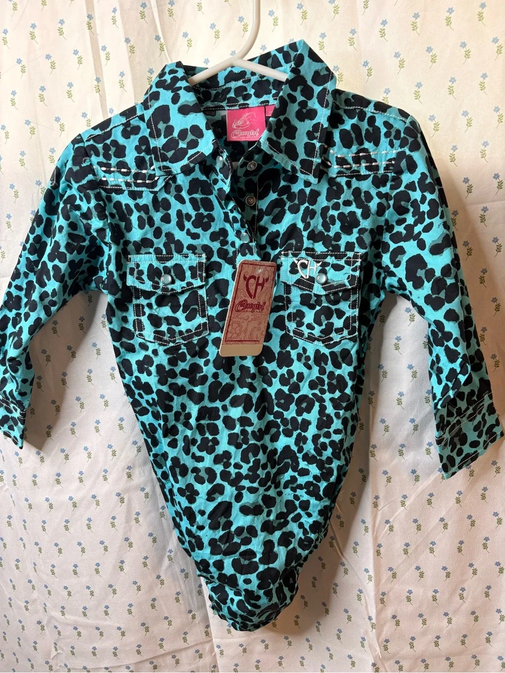 CH Turquoise Leopard Print Kids One-Piece Bodysuit
